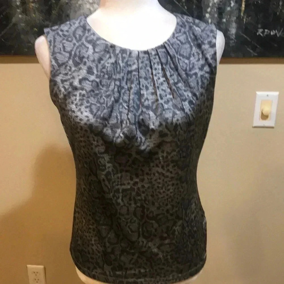 Calvin Klein Snake Print Round Pleated Neckline Sleeveless Blouse-S - Picture 1 of 5